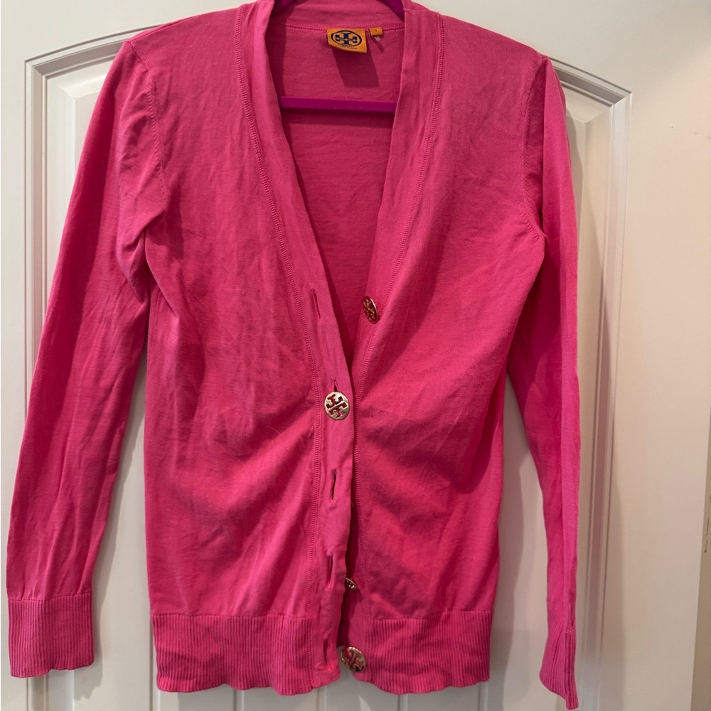 Tory Burch Pink Cardigan with Logo Buttons
